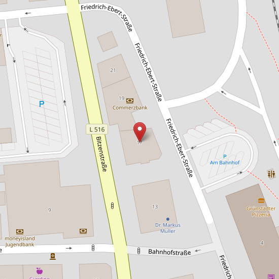 Karte mit Standort der Anwaltskanzlei Bernd Vogt in Grünstadt